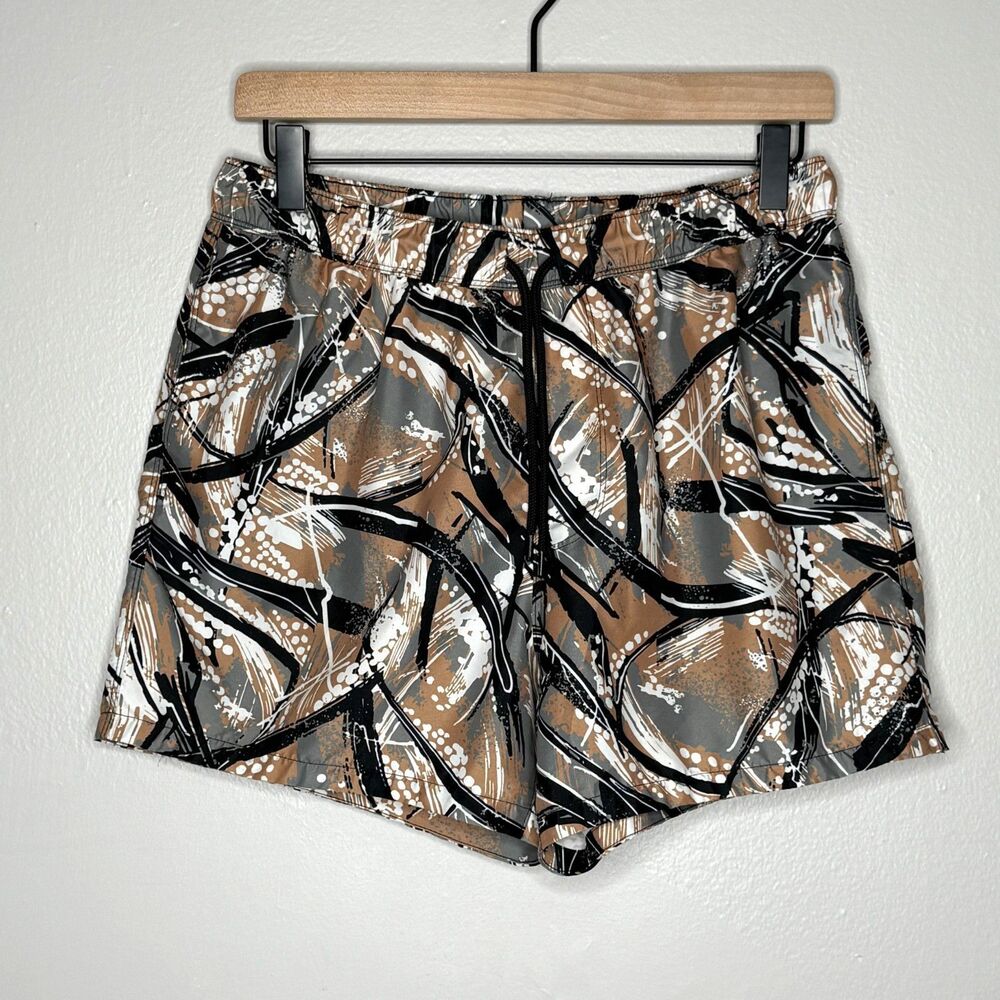 ASOS Design Mens Swim Trunks Medium Black Gray Pink Abstract Lined Summer Beach